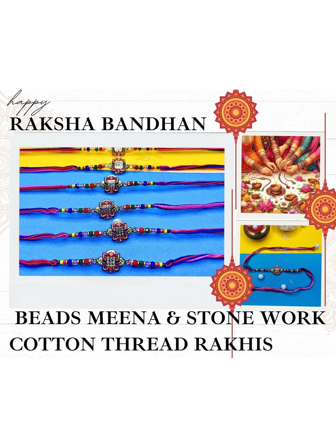 Anouk Set Of 6 Beaded Cotton Thread with AD Stones & Meenakari Designer Rakhi for Brother