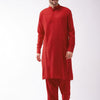 Men's Maroon Cotton Blend Pathani Kurta and Patiala Set