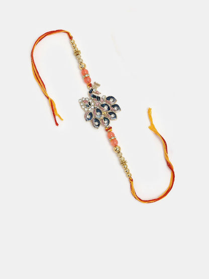 Anouk Unisex Set Of 2 Multicolor Peacock Design Stone & Beaded Bhaiya Bhabhi Rakhi