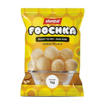 Shareat Foochka Pani Puri ready-to-fry snack, round crispy shells for making Pani Puri, from Generic brand, shown in the image.