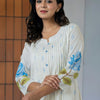Indyancart IE Women Floral Printed Pleated Pure Cotton Kurta with Trousers