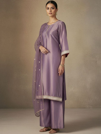 Indyancart VA Women Regular Sequinned Kurta with Palazzos & With Dupatta
