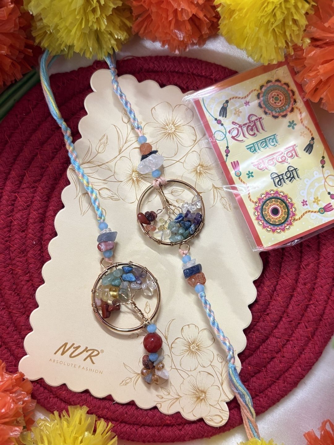 Anouk Set Of 2 Artificial Stones Bhaiya Bhabhi Rakhi With Roli Chawal Chandan Mishri