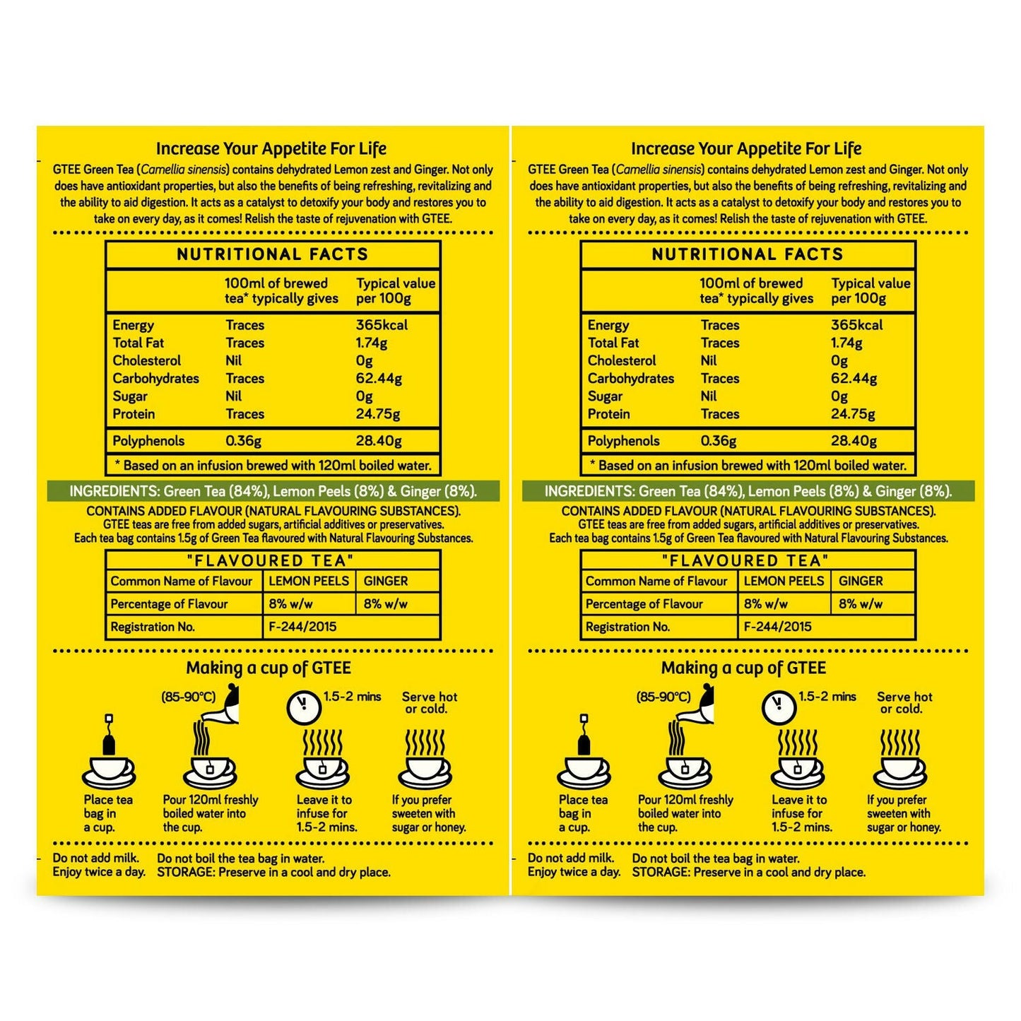 Gtee Green Tea Bags - Lemon & Ginger