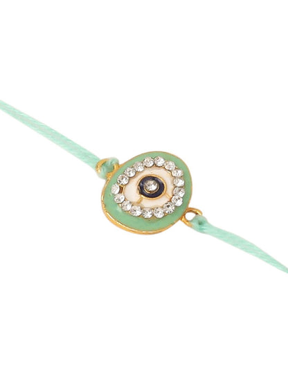Anouk Set Of 2 Green Round Shape Artificial Stones Bhaiya Bhabhi Rakhi With Roli Chawal