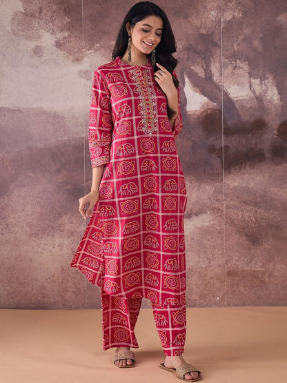 Ethnic Motifs Printed Mirror Work Pure Cotton Kurta With Trousers