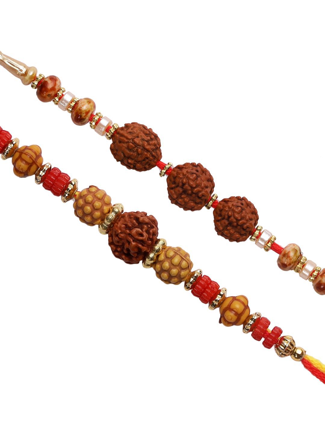 Anouk Set Of 2 Brown Rudaraksh-Beaded Rakhi With Roli Rice & Greeting Card