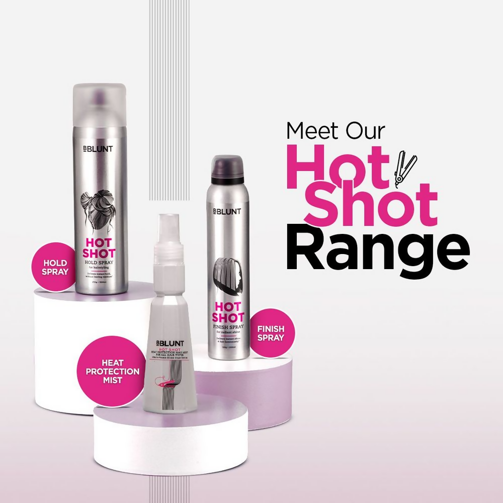 BBlunt Hot Shot Heat Protection Mist spray with grapeseed oil and provitamin B5 for damaged hair protection.