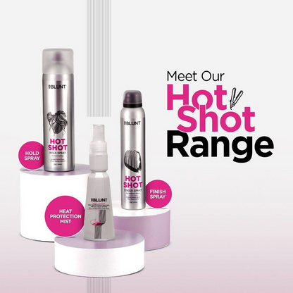 BBlunt Hot Shot Heat Protection Mist spray with grapeseed oil and provitamin B5 for damaged hair protection.