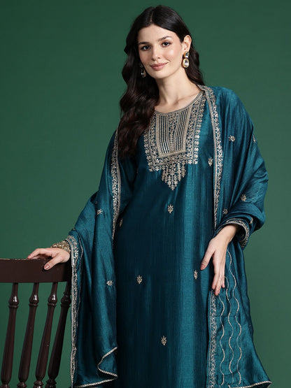 Women Ethnic Motifs Yoke Design Regular Kurta With Trousers & Dupatta
