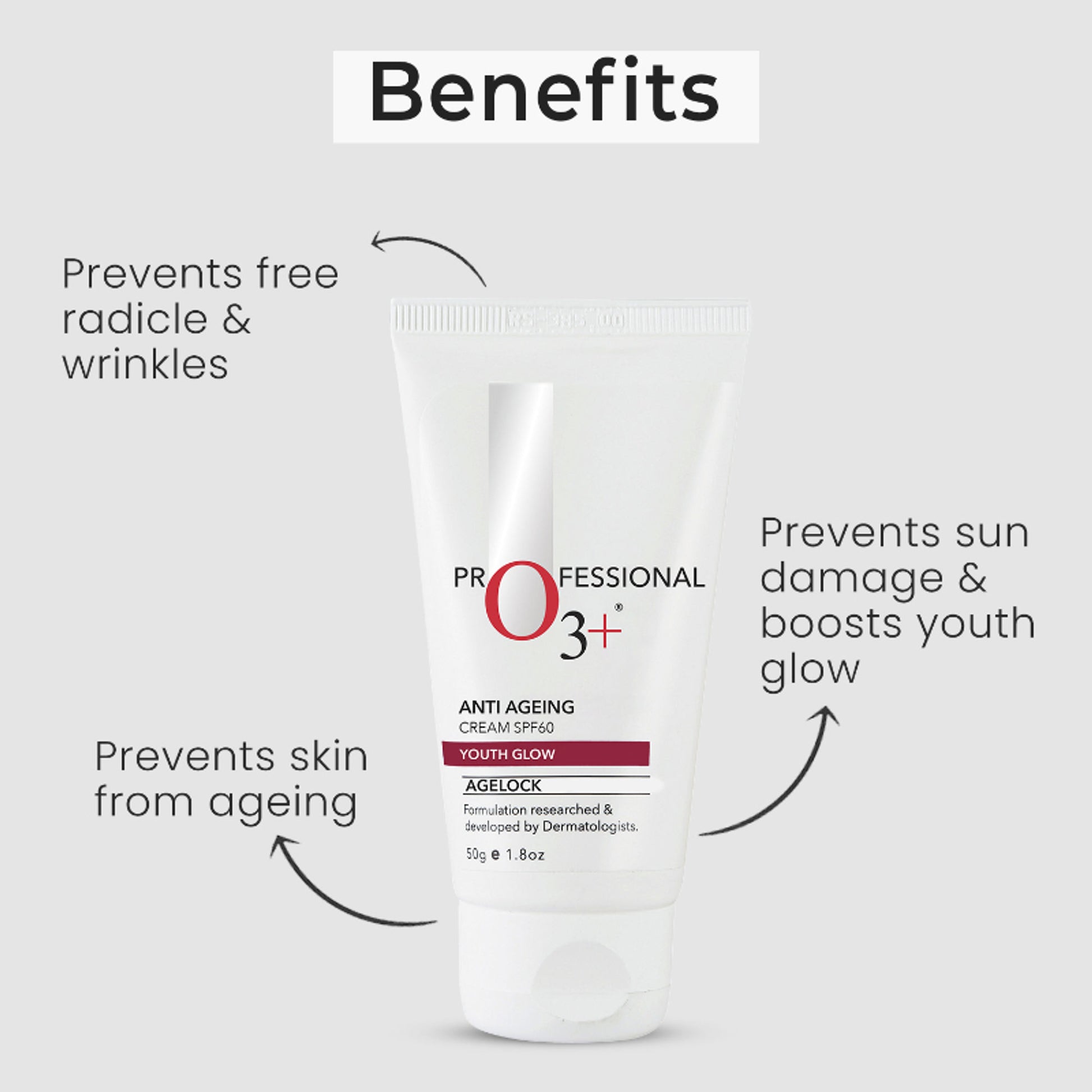 O3+ Agelock Anti Ageing Youth Glow Sunscreen Cream SPF 60