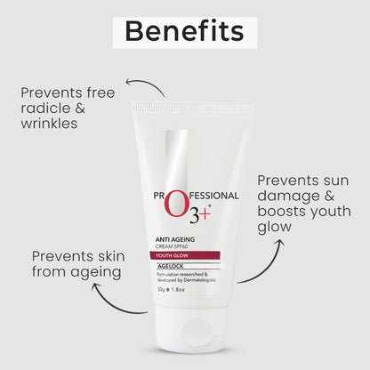 O3+ Agelock Anti Ageing Youth Glow Sunscreen Cream SPF 60