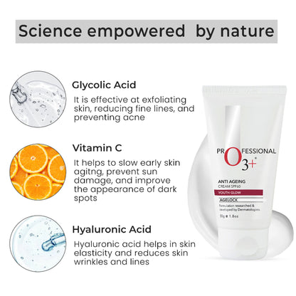 O3+ Agelock Anti Ageing Youth Glow Sunscreen Cream SPF 60