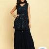 Indyancart VA Floral Embroidered Empire Sequinned Silk Georgette Kurta With Sharara & Dupatta