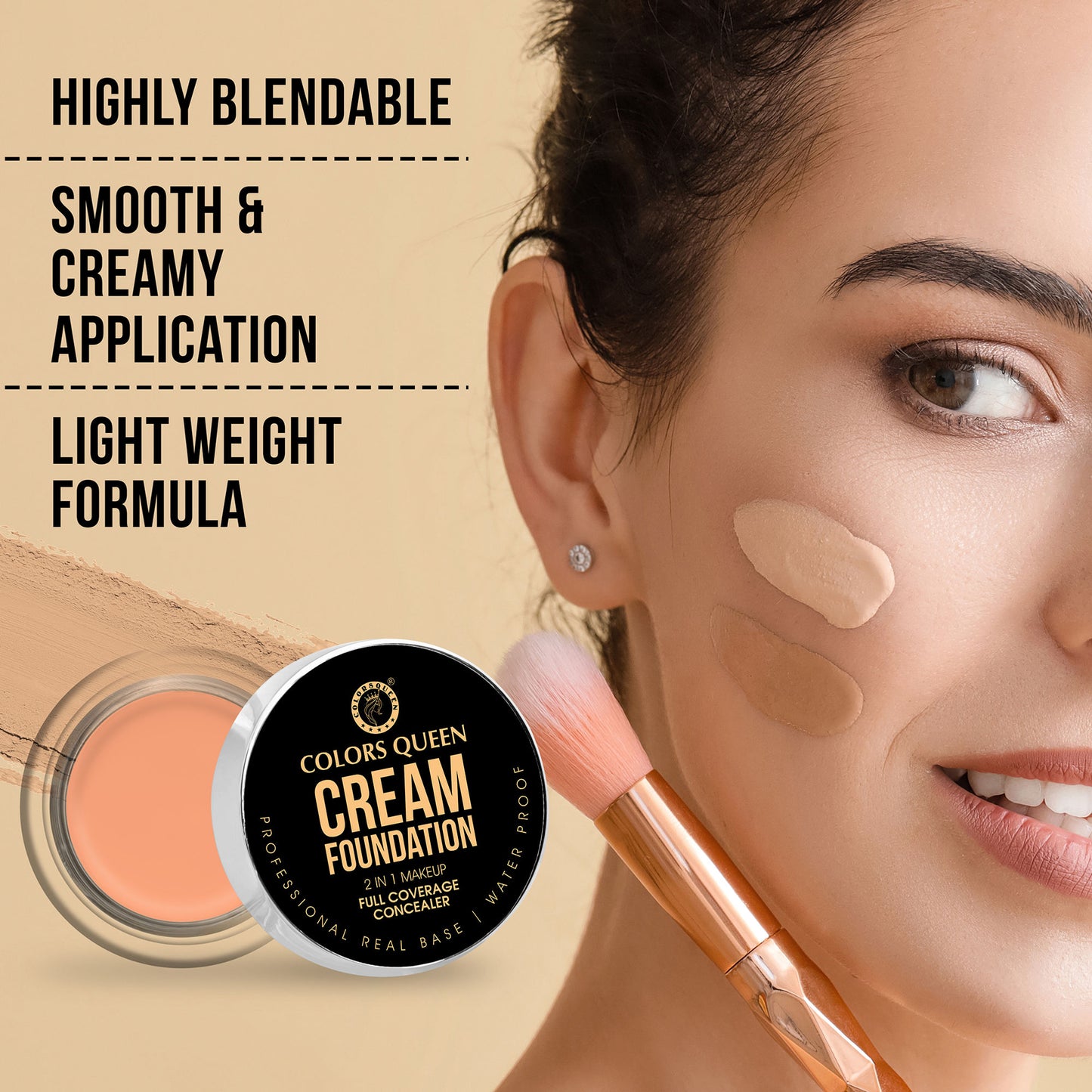 Colors Queen 2 In 1 Cream Waterproof Foundation With Concealer - 303