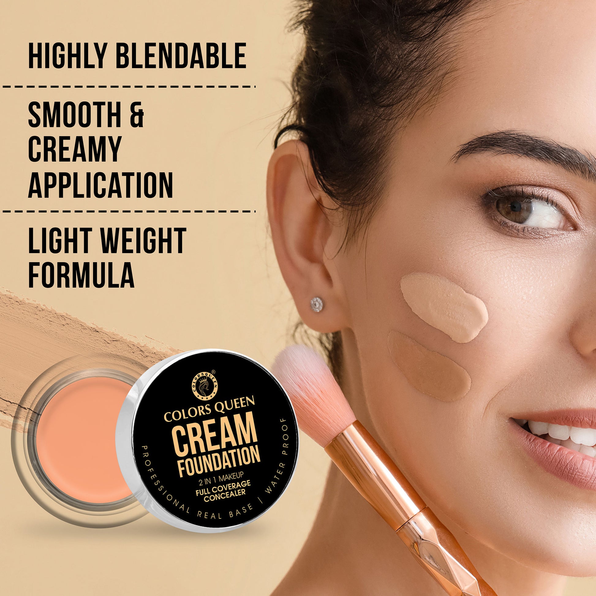 Colors Queen 2 In 1 Cream Waterproof Foundation With Concealer - 303