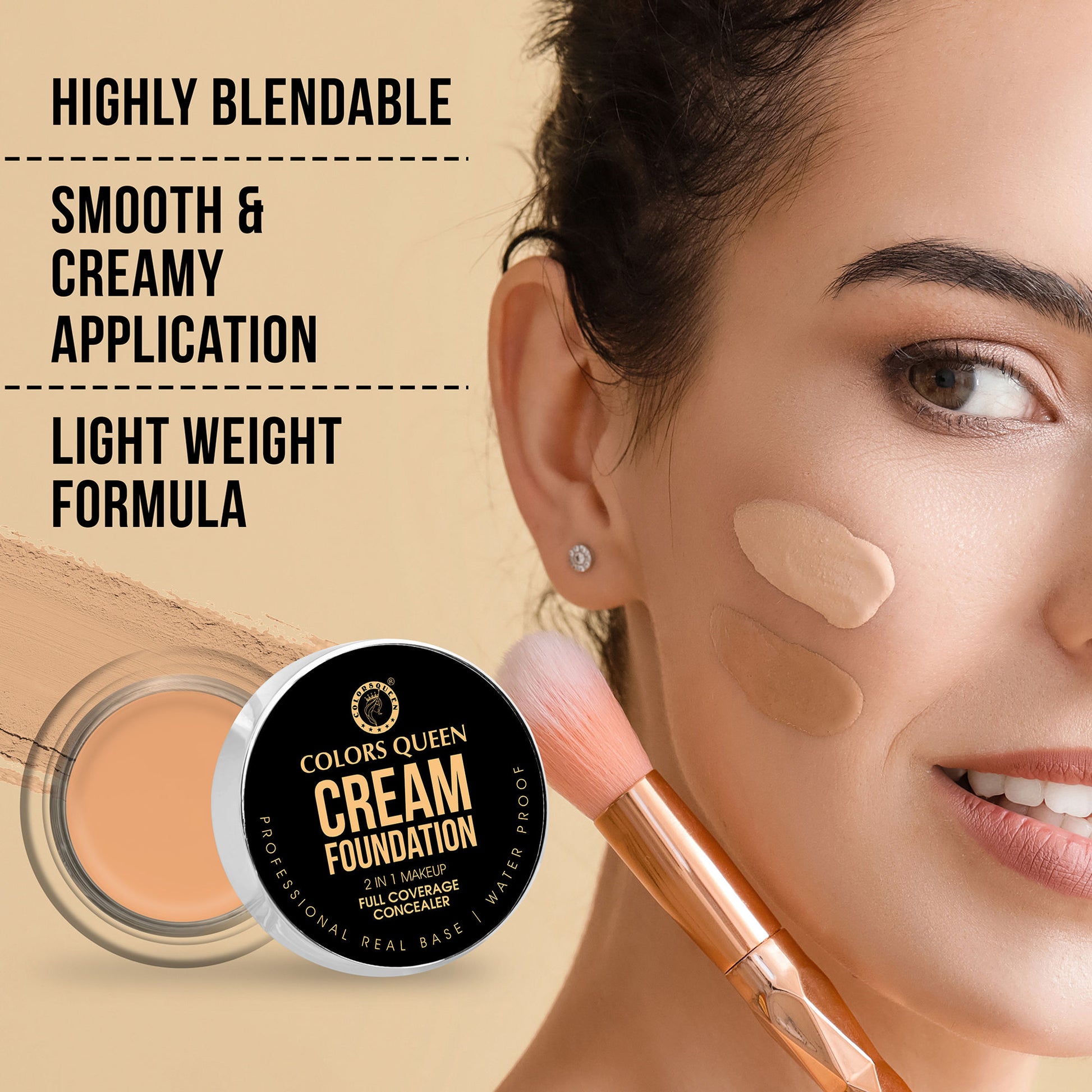 Colors Queen 2 In 1 Cream Waterproof Foundation With Concealer - F29