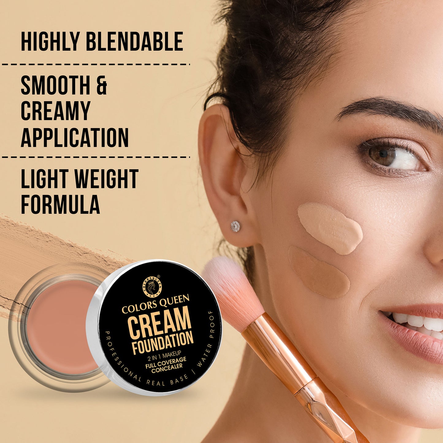 Colors Queen 2 In 1 Cream Waterproof Foundation With Concealer - 626a