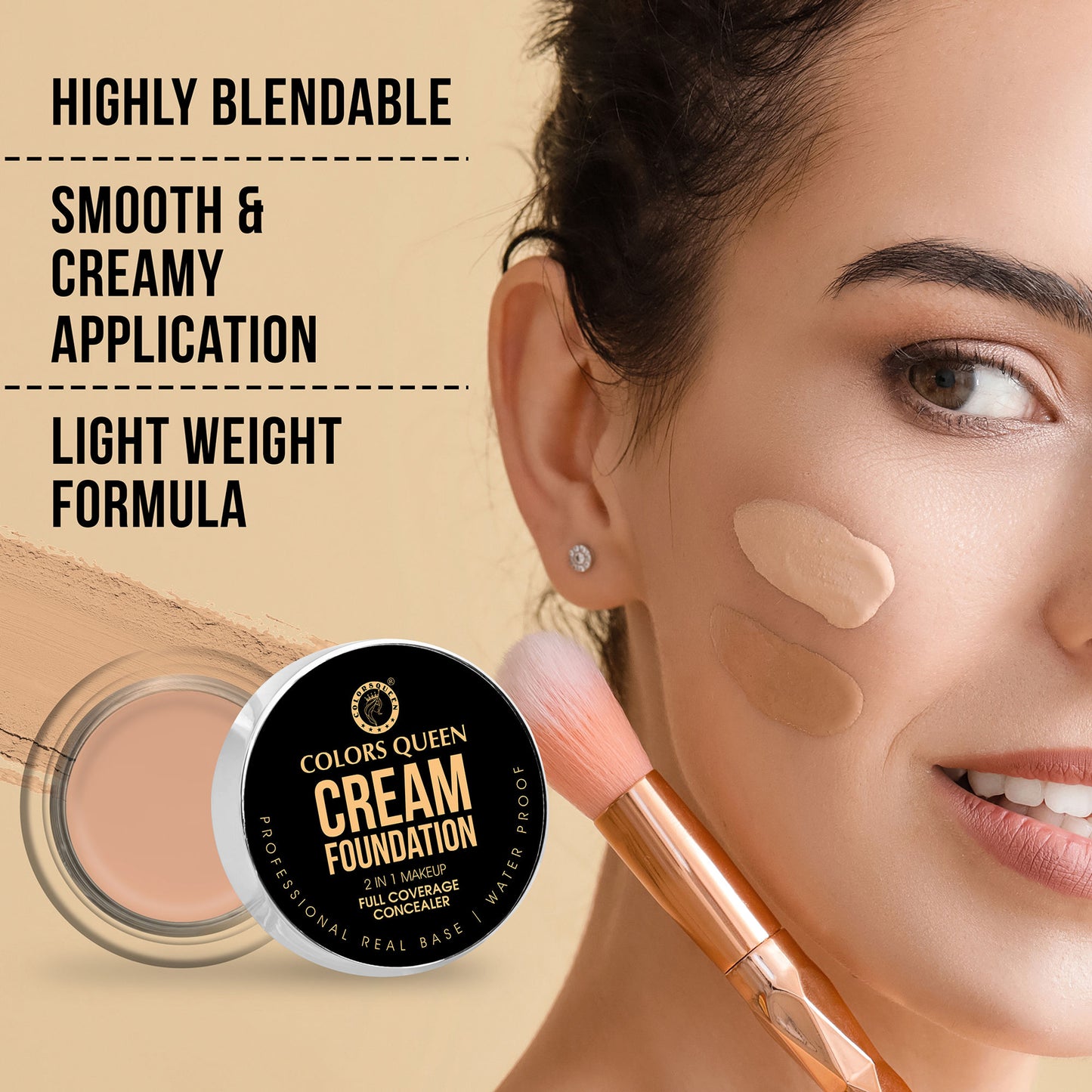 Colors Queen 2 In 1 Cream Waterproof Foundation With Concealer - Nb-01