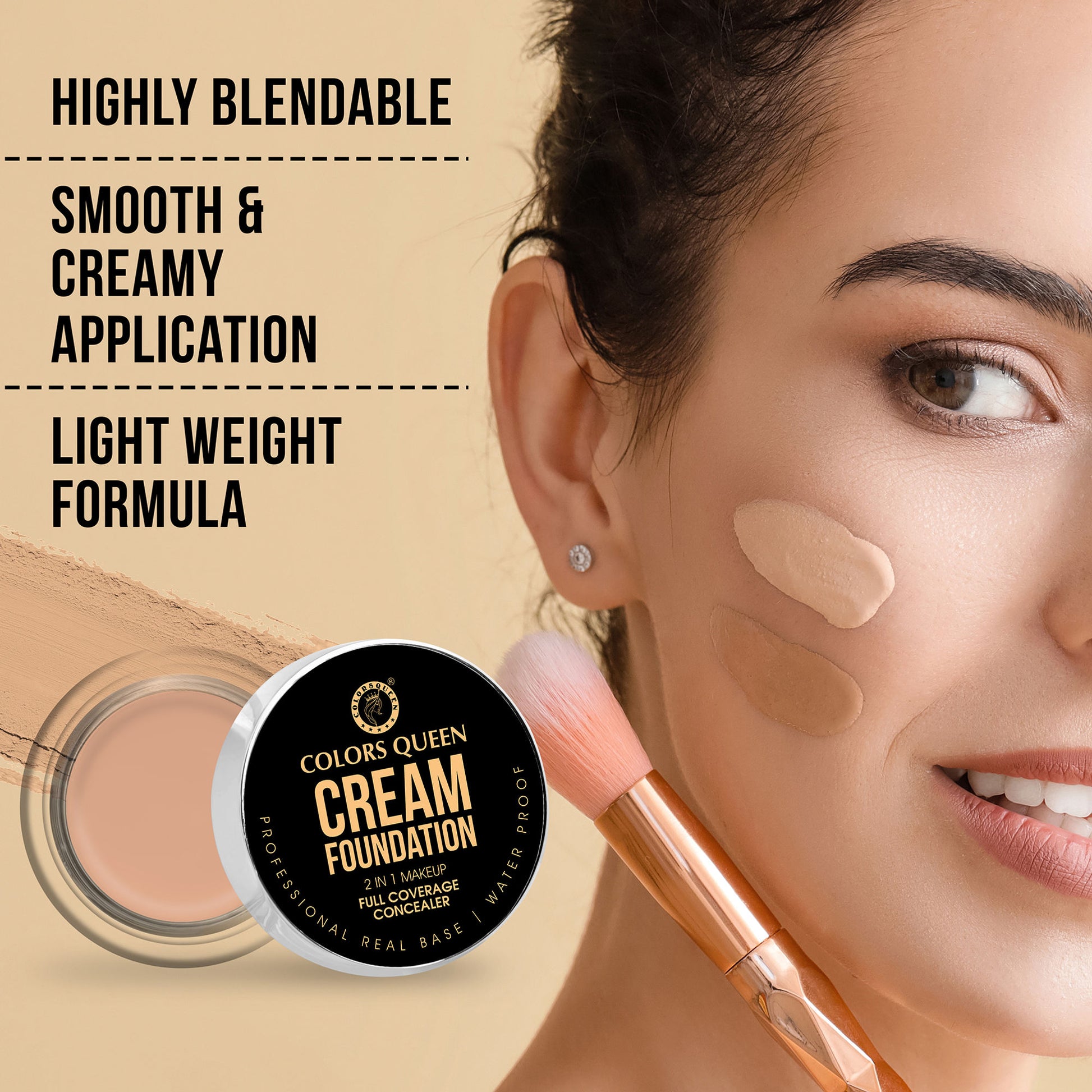 Colors Queen 2 In 1 Cream Waterproof Foundation With Concealer - Nb-01