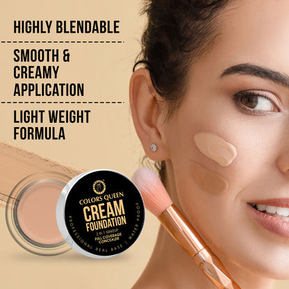 Colors Queen 2 In 1 Cream Waterproof Foundation With Concealer - Nb-01