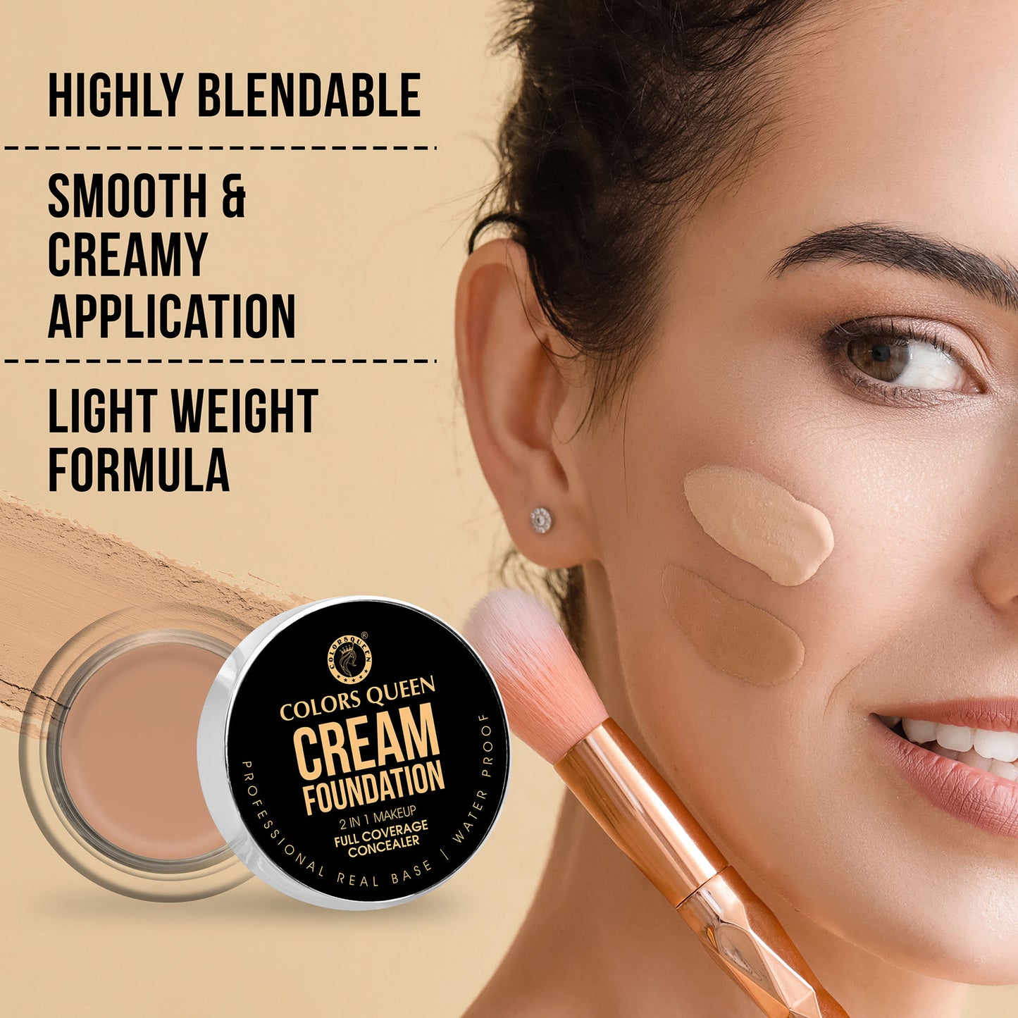 Colors Queen 2 In 1 Cream Waterproof Foundation With Concealer - F26