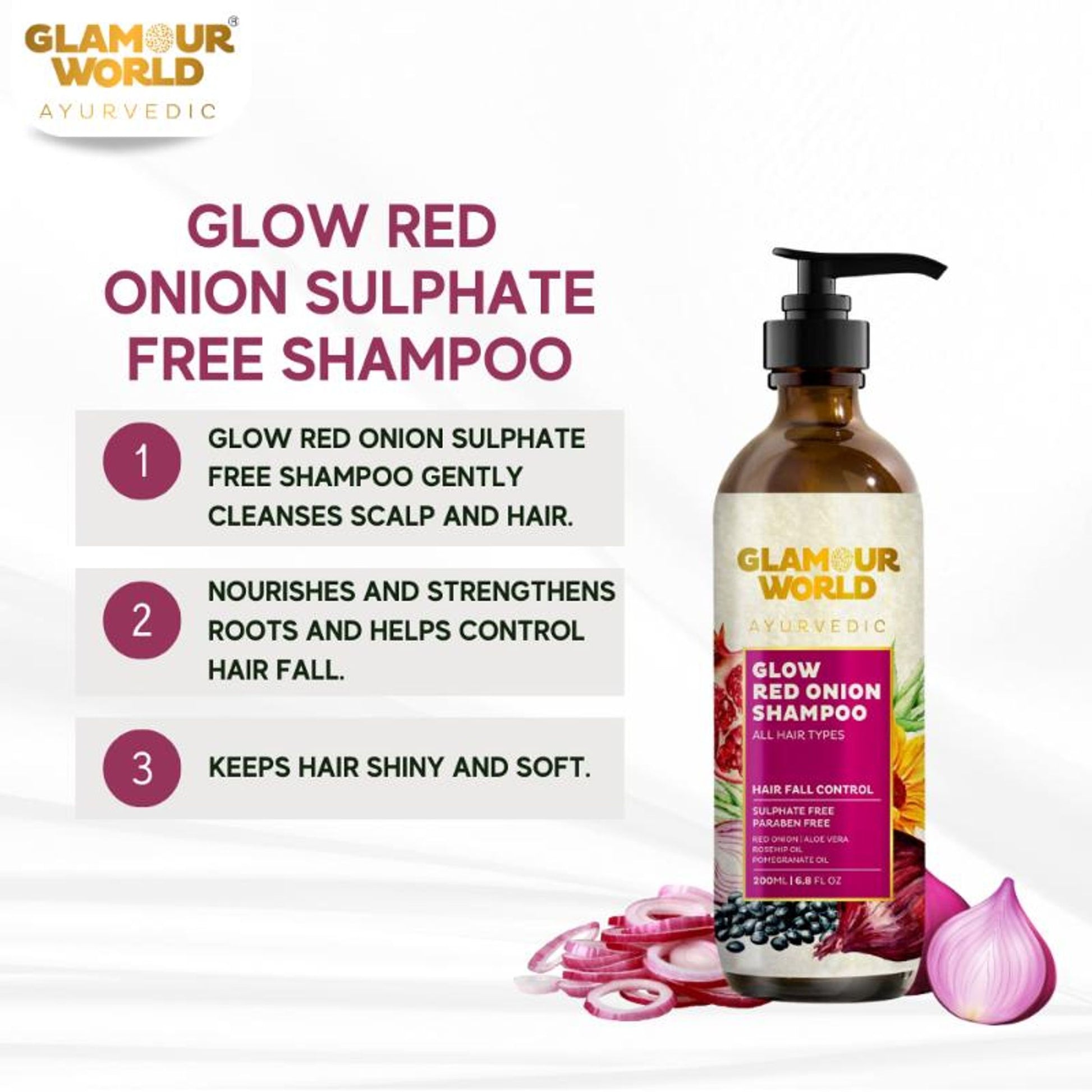 GLAMOUR WORLD AYURVEDIC Glow Red Onion Shampoo