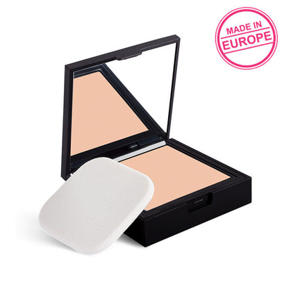 Nykaa Cosmetics SKINgenius matte powder compact in Rose Beige 02, featuring a sleek case and the product inside.