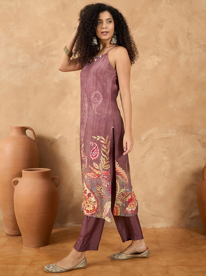 Dhiyona VA Women's Spaghetti Strap Floral Kurta with Trousers