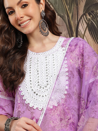 Indyancart SN Women's Floral Print Thread Work Kurta with Salwar & Dupatta