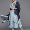 Dhiyona VA Women's Blue & Silver Floral Sequined Straight Kurta Trousers & Ombre Dyed Dupatta