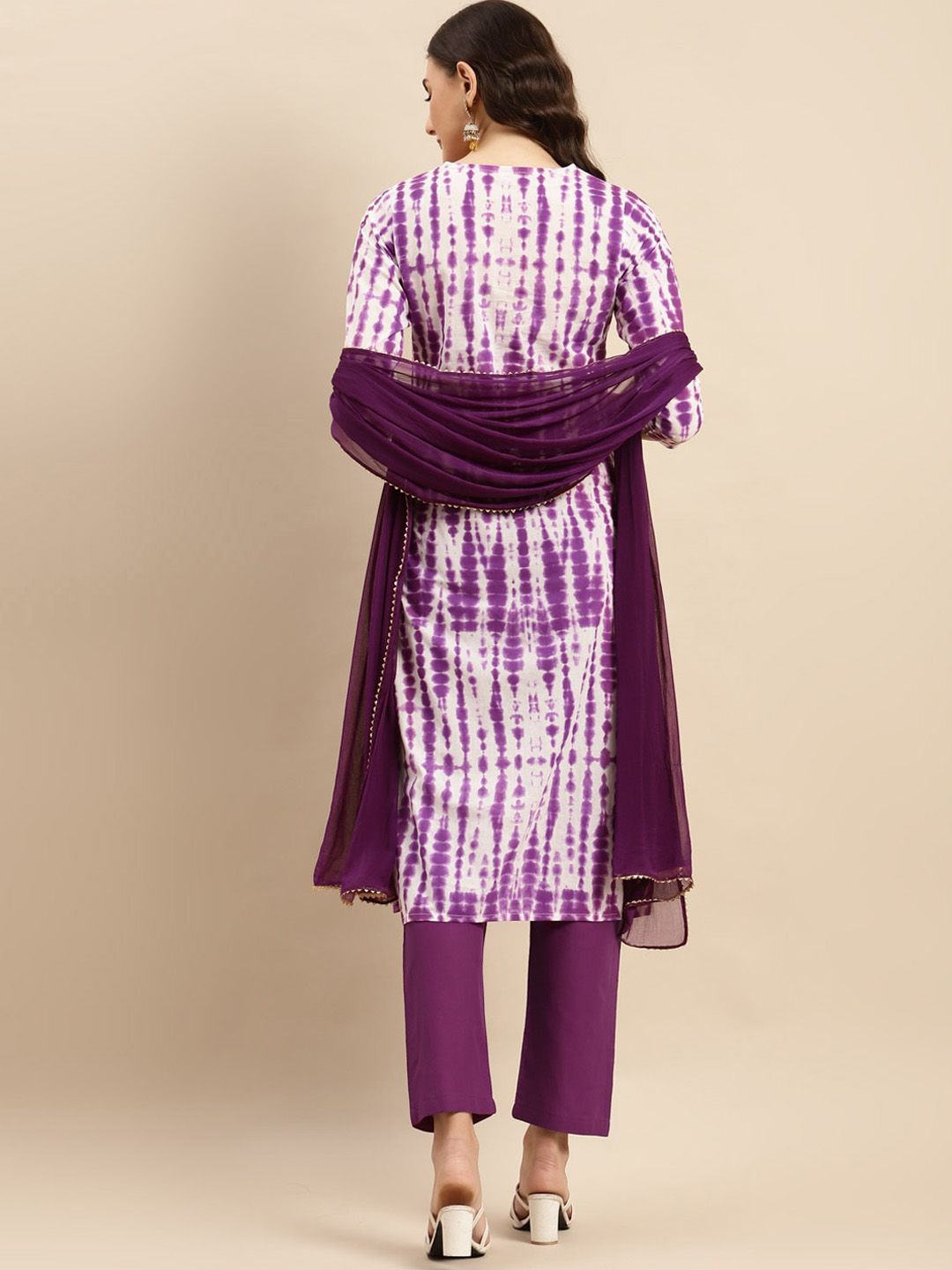 Indyancart VA Women'sShibori Dyed Regular Sequinned Pure Cotton Kurta With Trousers & Dupatta