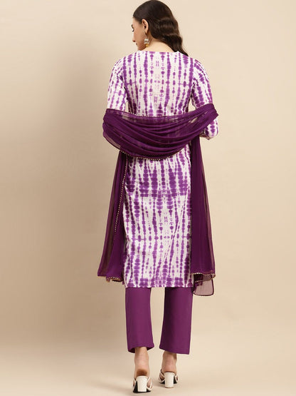 Indyancart VA Women'sShibori Dyed Regular Sequinned Pure Cotton Kurta With Trousers & Dupatta
