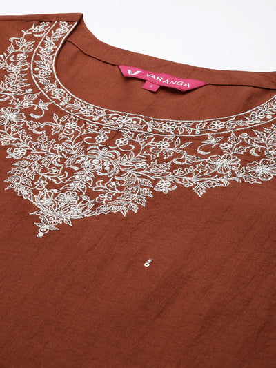 Indyancart VA Women'sEthnic Motifs Zari Embroidered Kurta with Trousers & Dupatta