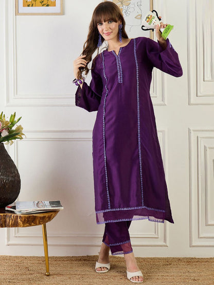 Indyancart IE Embroidered Straight Tunic With Trousers Co-Ords