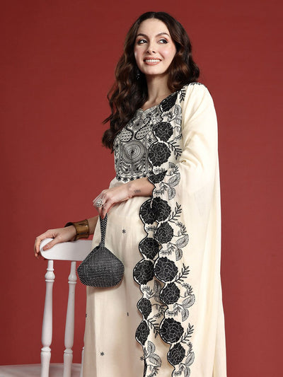Indyancart IE Ethnic Motifs Embroidered Thread Work Pure Cotton Kurta Set