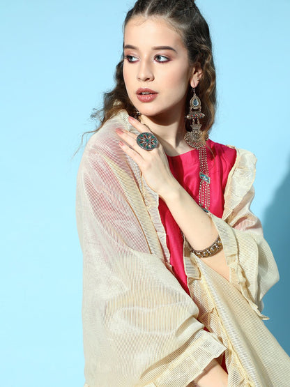 Dhiyona IE Women Pink Yoke Design Liva Kurta with Palazzos & Dupatta