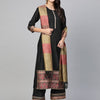 Indyancart IE Women Black & Golden Solid Kurta with Palazzos & Dupatta