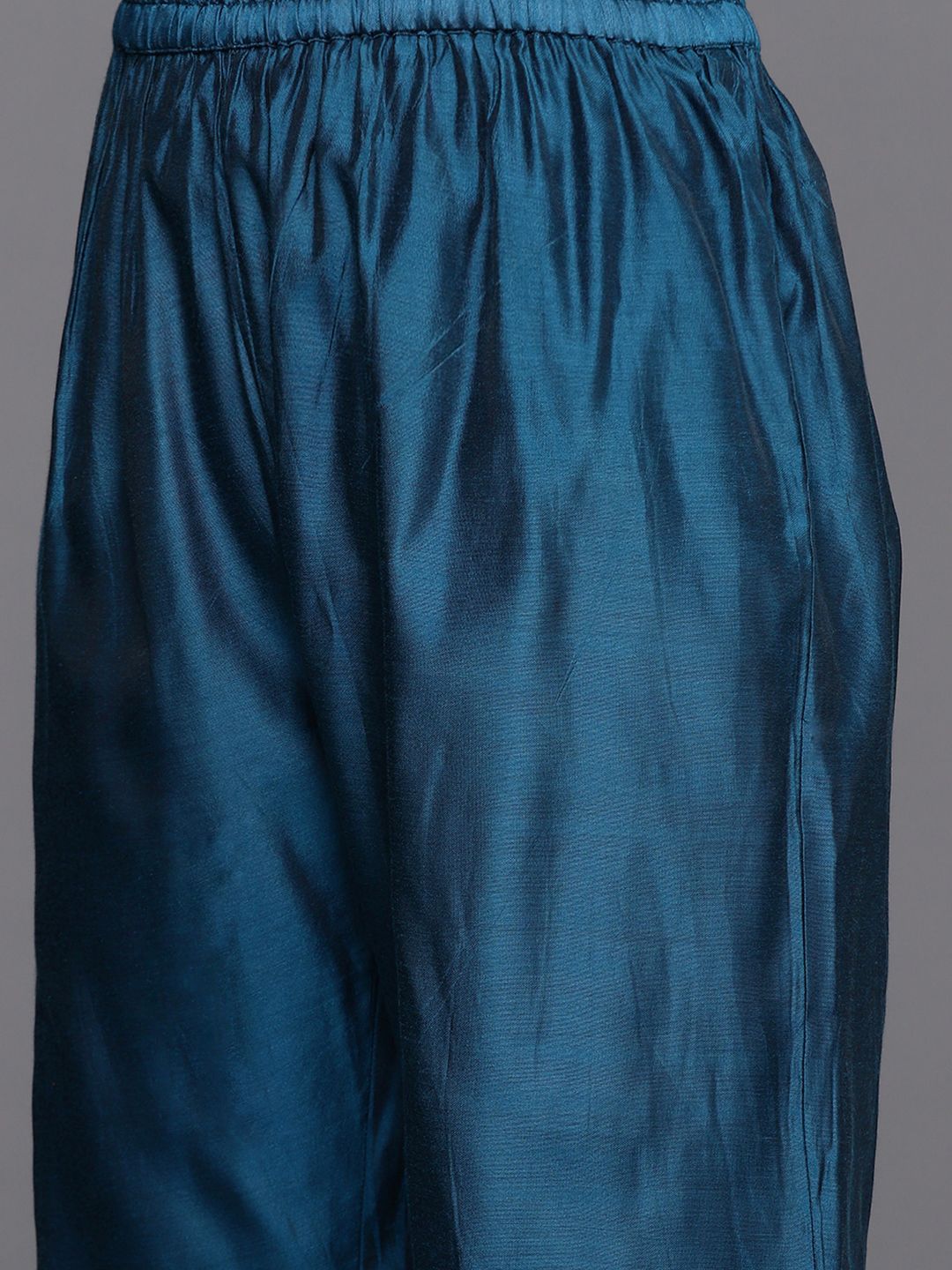 Indyancart VA Women'sYoke Design Zari Work Chanderi Silk Straight Kurta with Trouser & Dupatta