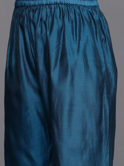 Indyancart VA Women'sYoke Design Zari Work Chanderi Silk Straight Kurta with Trouser & Dupatta