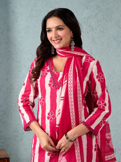 Indyancart VA Women'sStripper with Floral Printed Kurta with Trouser & Dupatta
