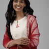 Indyancart IE Women Off White Solid Thread Work Liva Kurta with Trousers & Dupatta
