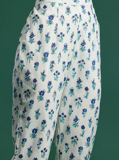 Indyancart IE Women Floral Printed Regular Pure Cotton Kurta with Trousers & With Dupatta