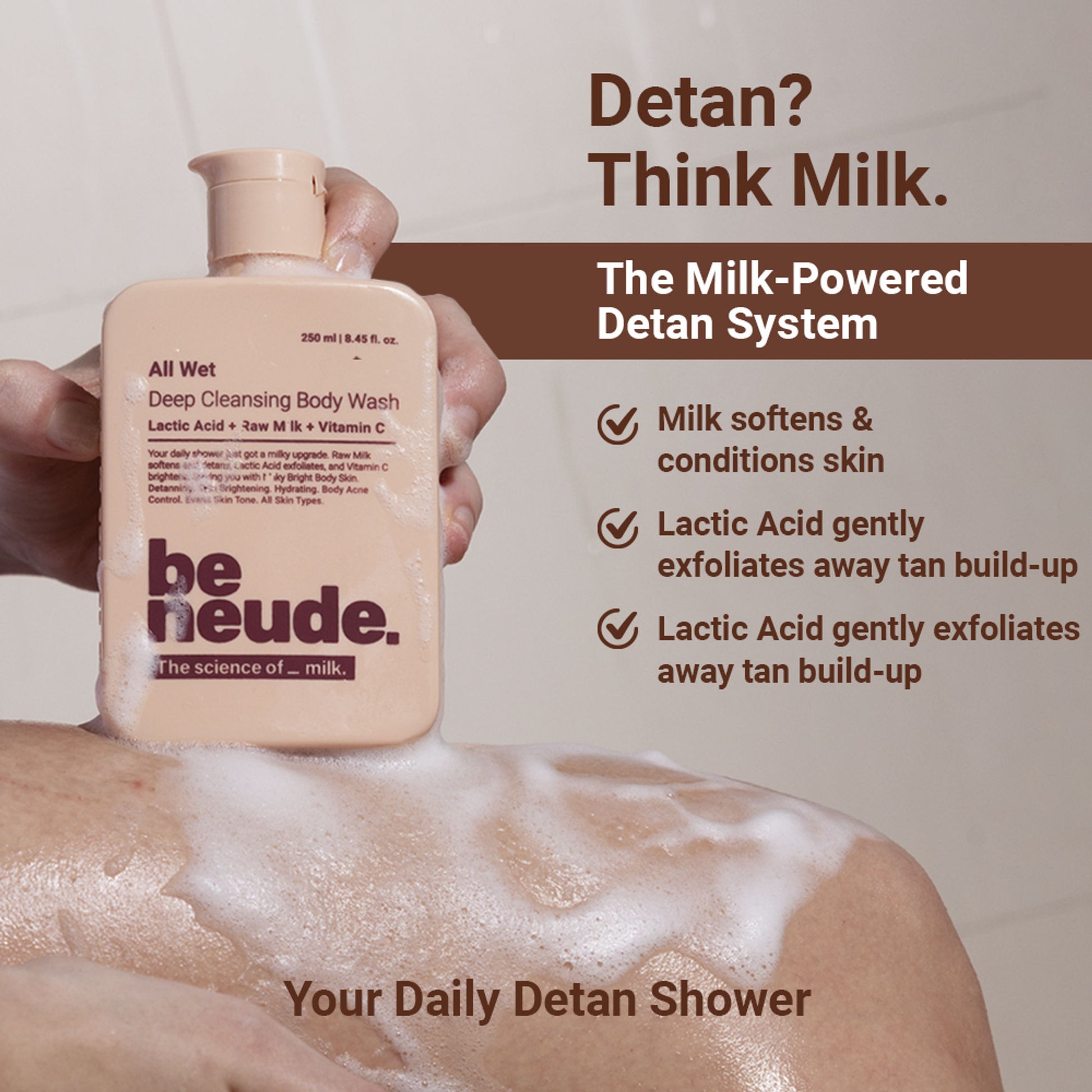 Be Neude All Wet Deep Cleansing Detanning Milk Body Wash