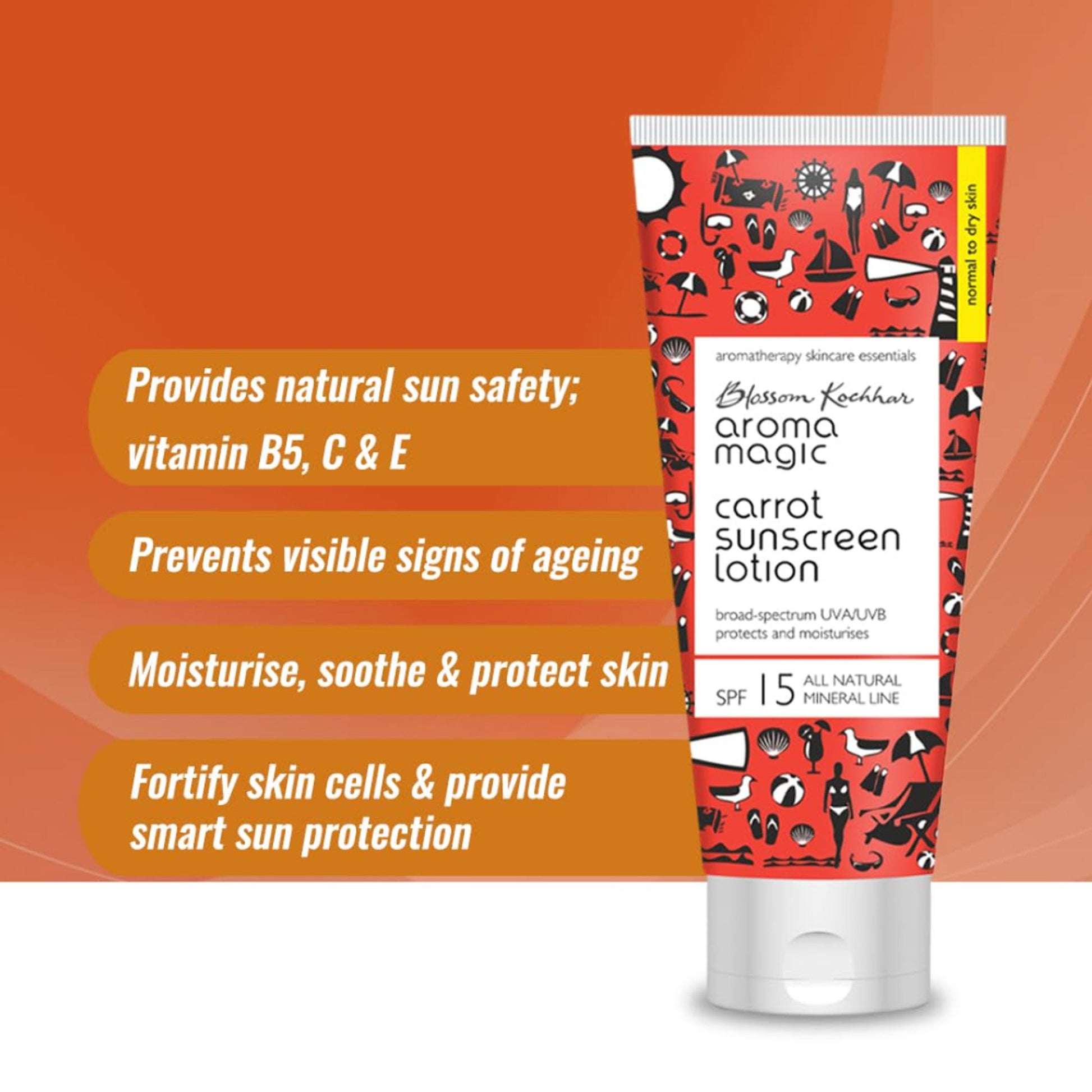 Aroma Magic Carrot Sunscreen Lotion SPF 15 UVA/UVB All Natural Mineral Line