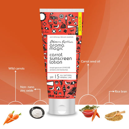 Aroma Magic Carrot Sunscreen Lotion SPF 15 UVA/UVB All Natural Mineral Line