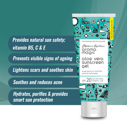 Aroma Magic Aloe Vera Gel Sunscreen Gel SPF 20 UVA/UVB All Natural Mineral Line