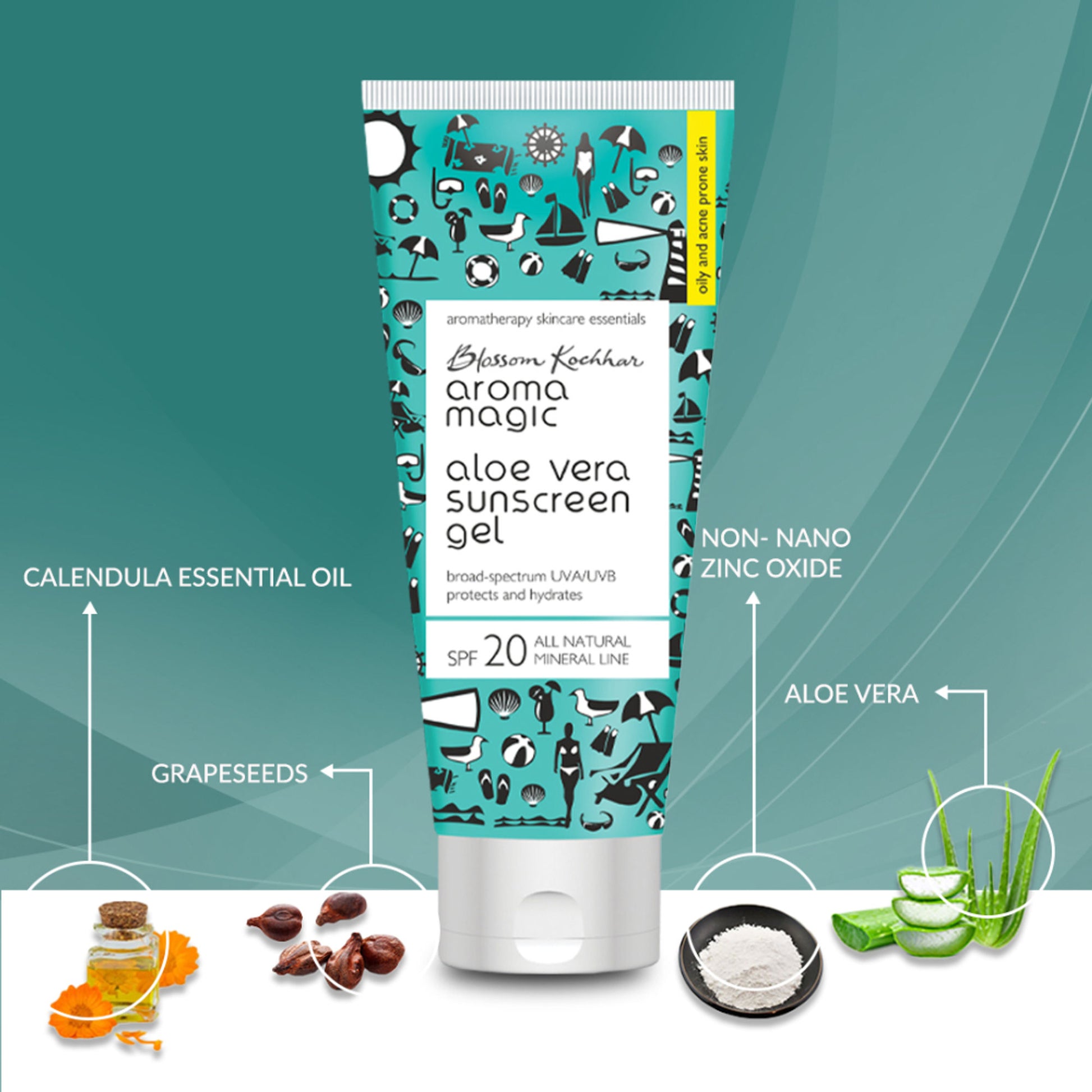 Aroma Magic Aloe Vera Gel Sunscreen Gel SPF 20 UVA/UVB All Natural Mineral Line