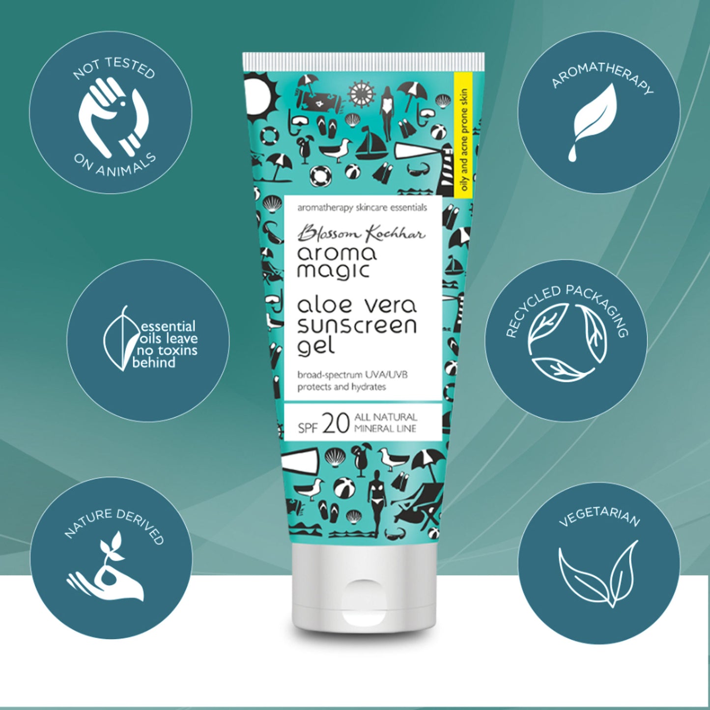 Aroma Magic Aloe Vera Gel Sunscreen Gel SPF 20 UVA/UVB All Natural Mineral Line