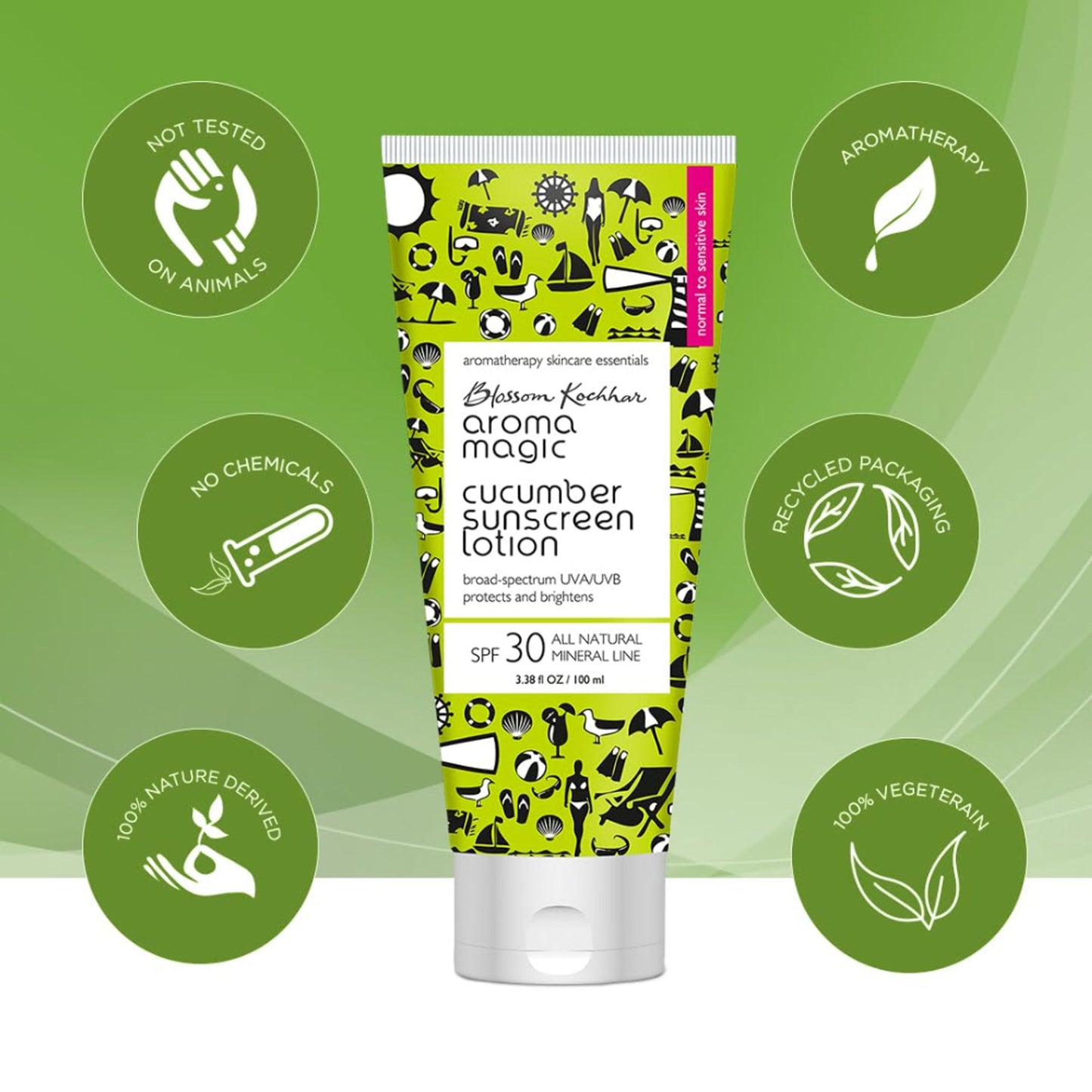 Aroma Magic Cucumber Sunscreen Lotion SPF 30 UVA/UVB All Natural Mineral Line